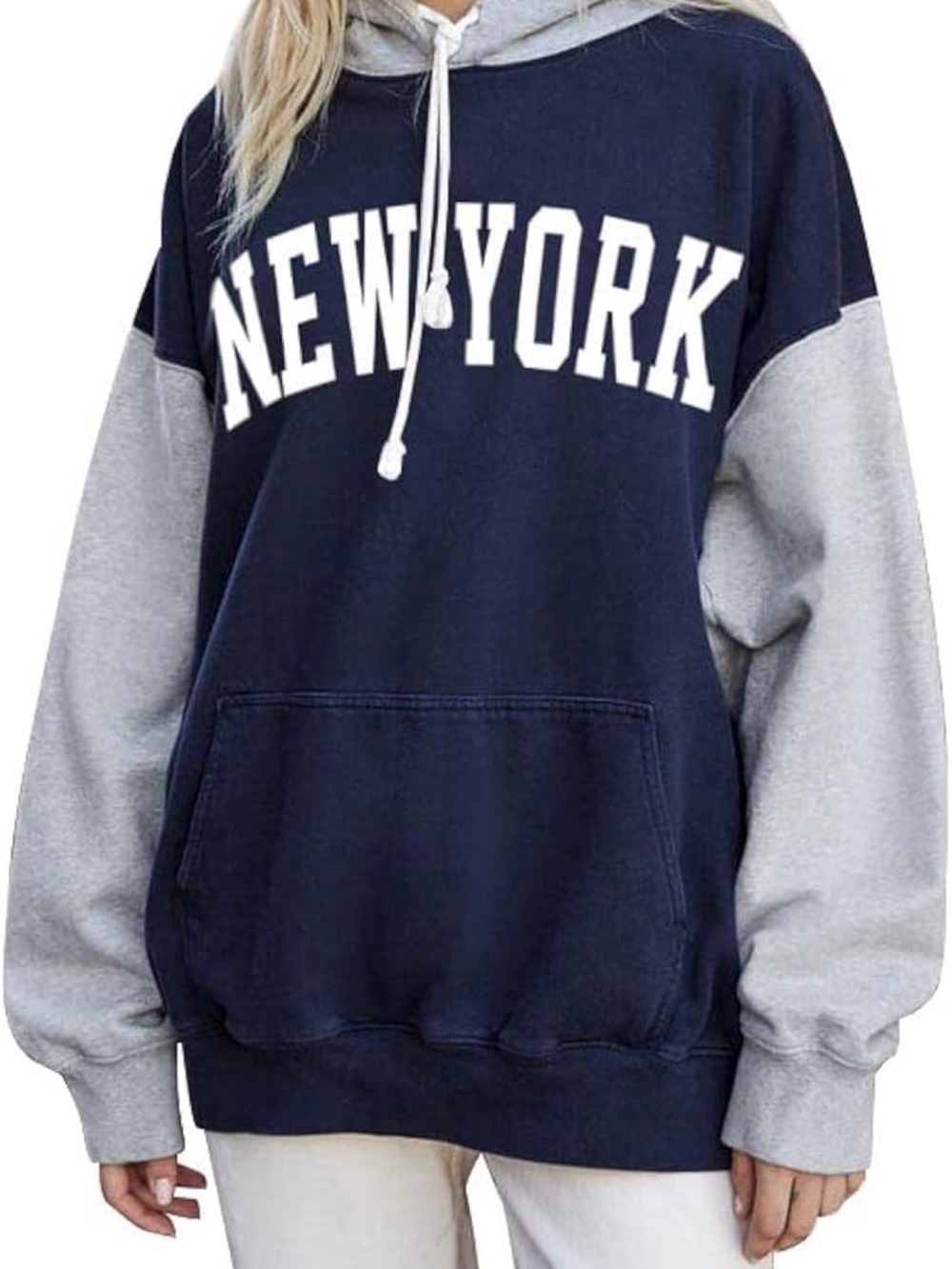 NEW YORK Navy and Gray Colorblock Hoodie